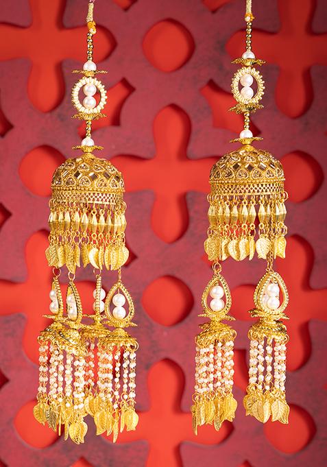 Gold Finish Pearl Embellished Two Tier Kalire (Set of 2)