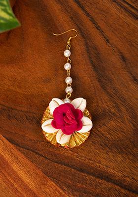 Pink Shell Embellished Floral Maangtika (Set of 10)