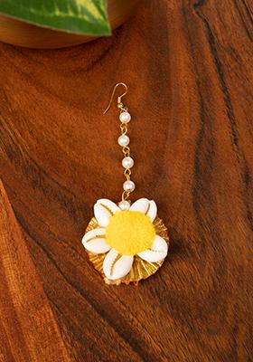 Yellow Shell Embellished Floral Maangtika (Set of 12)
