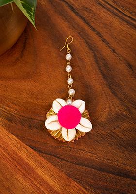 Pink Shell And Pom Pom Maangtika (Set of 10)