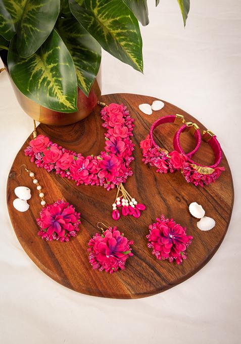Hot Pink Floral Jewellery Set