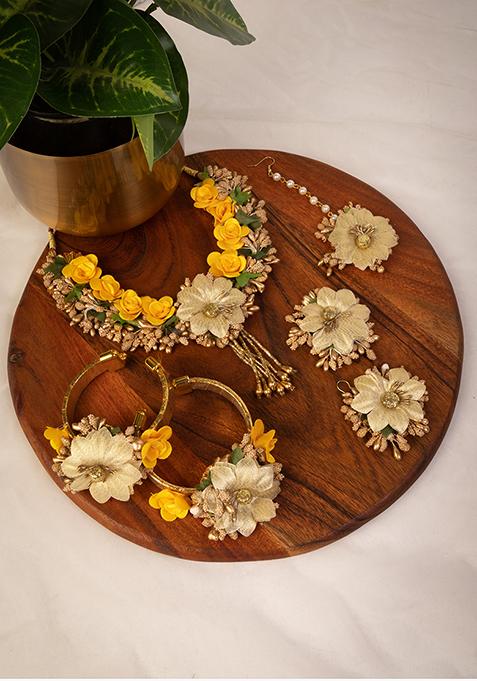 Mustard And Green Floral Jewellery Set