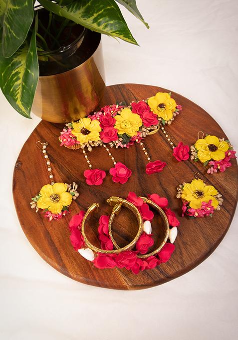 Yellow And Pink Floral Jewellery Set