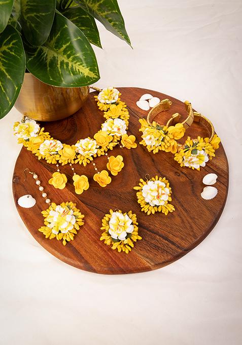 Yellow And Ivory Floral Jewellery Set
