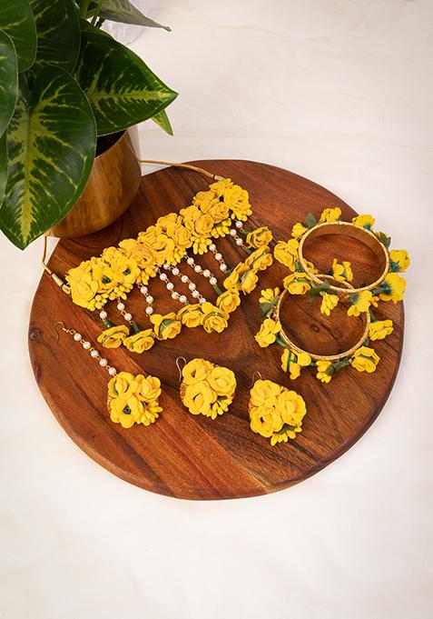 Yellow And Green Floral Jewellery Set