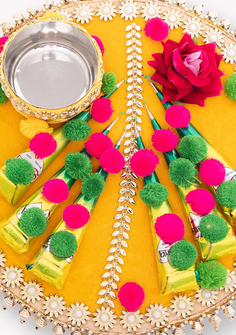 Buy Unique Crafted Handmade Decorative Mehndi Thali/Platter Thali, Shaadi  Decor, Home Decor, Handmade Plate Decoration (Wood, Multicolor) Online at  Low Prices in India - Amazon.in