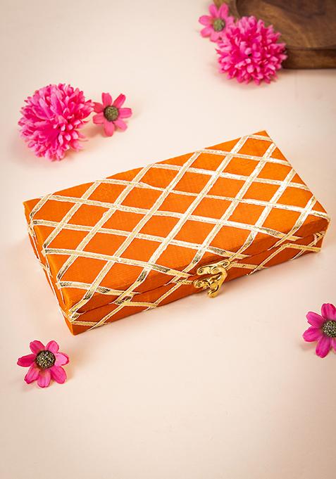 Orange Gota Patti Embellished Shagun Box