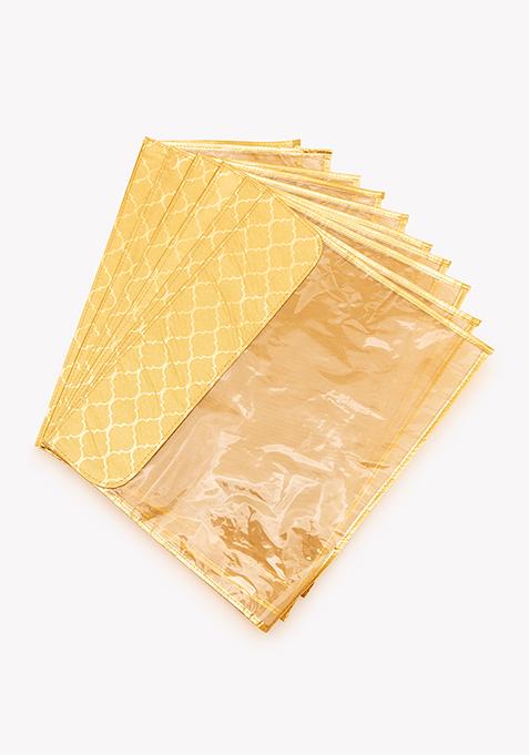 Gold Transparent Printed Saree Bag (Set of 10)