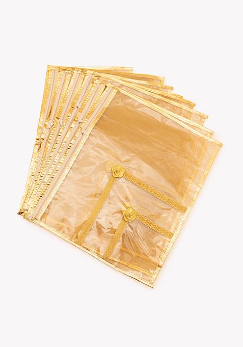 Gold Transparent Lace Embellished Saree Bag (Set of 10)