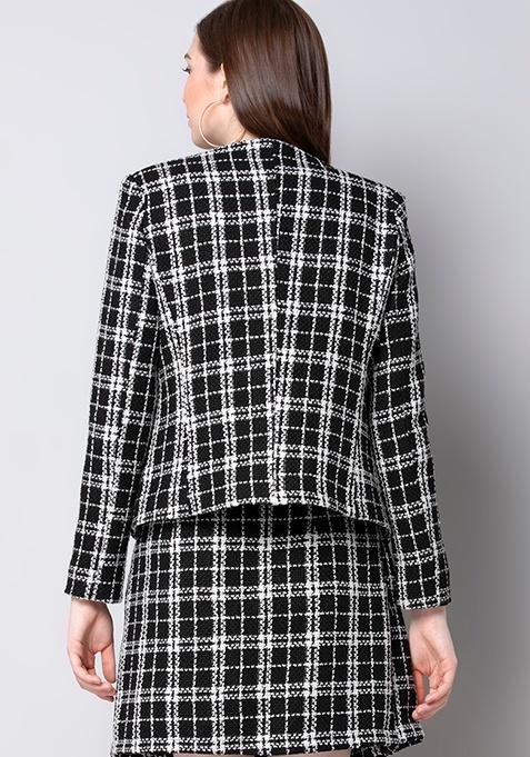 Buy Women Black Checked Tweed Jacket - Trends Online India - FabAlley