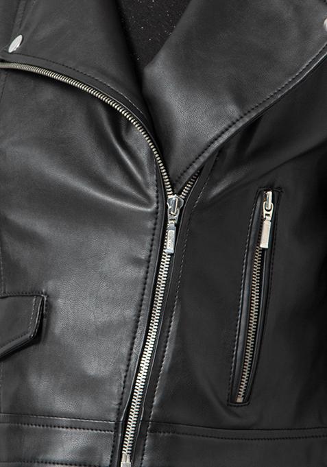 Buy Women Black Leather Biker Jacket With Coin Pocket - Trends Online ...