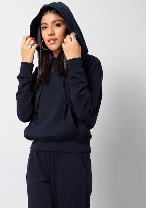 Navy Drop Shoulder Boxy Hoodie