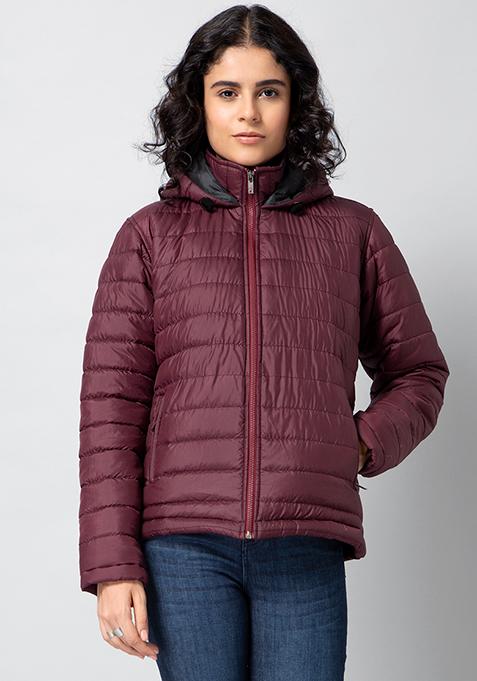 Buy Women Purple Zippered Puffer Jacket - WinterWear Online India ...