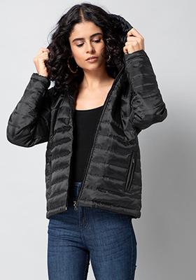 Black Zippered Puffer Jacket 