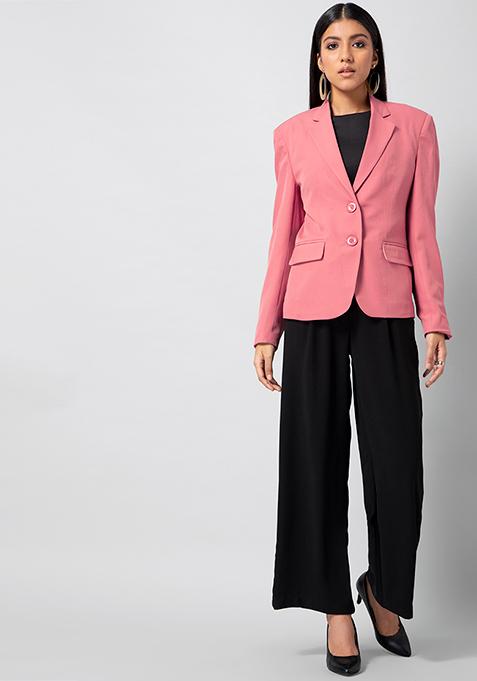 Buy Women Dusty Pink Flap Pocket Blazer - WinterWear Online India ...