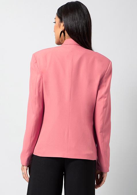 Buy Women Dusty Pink Flap Pocket Blazer - WinterWear Online India ...