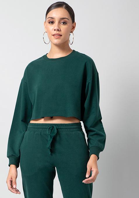 Teal Boxy Cropped Sweatshirt