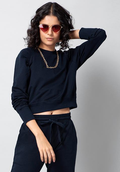 Navy Gathered Seam Sweatshirt