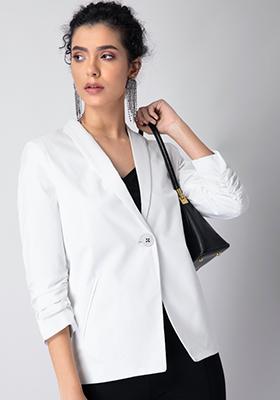 Buy Women White Ruched Sleeve Blazer - WinterWear Online India - FabAlley