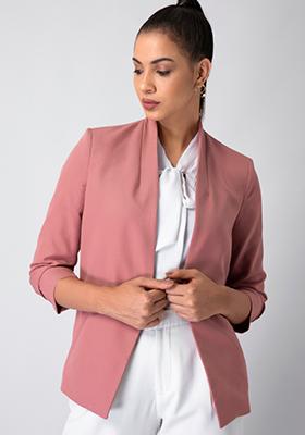 Dusty Pink Ruched Sleeve Blazer 