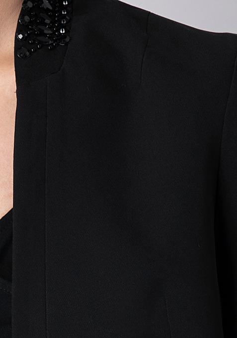 Buy Women Black Embellished Attached Collar Blazer - Trends Online ...