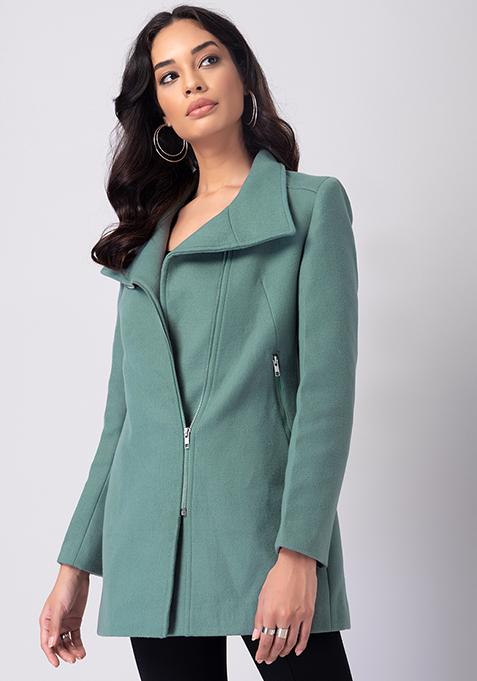 Green Felt Zippered Peacoat 