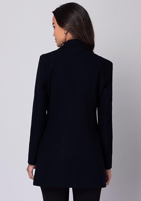 Buy Women Navy Felt Longline Coat - WinterWear Online India - FabAlley