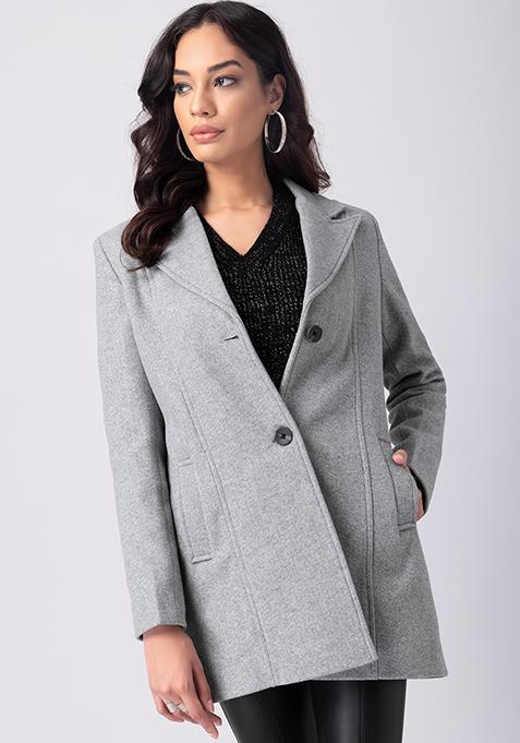 Grey Felt Longline Coat 