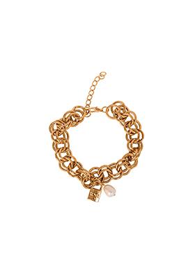 Gold Lock Charm Pearl Bracelet