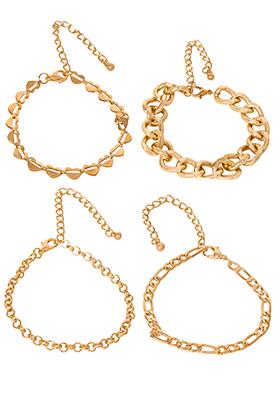 Gold Multi Shape Link Bracelet Set of 4