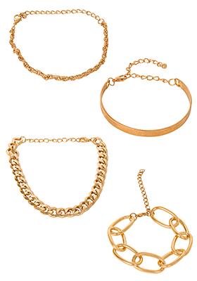 Gold Link Chain Bracelet Set of 4