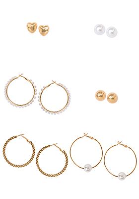 Gold Peal Hoop Stud Earrings Set of 6