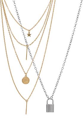 Golden Silver Layered Charm Necklace Set of 2