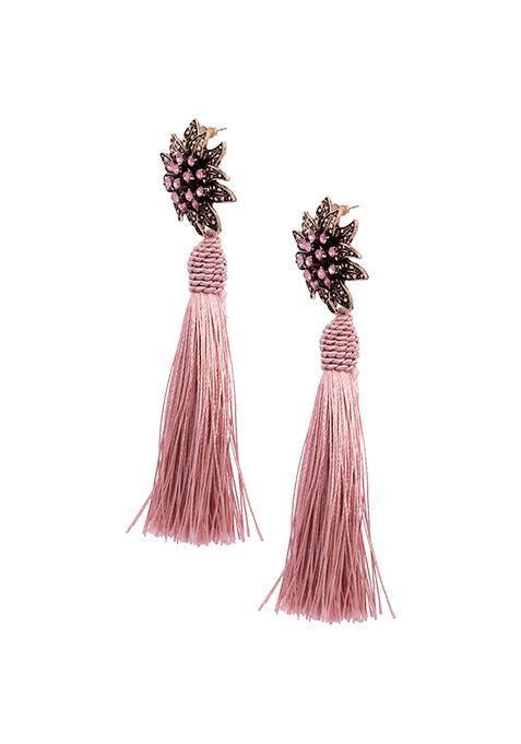 Buy Women Pink Studded Flower Fringe Earrings - Sale Jewelry Online ...