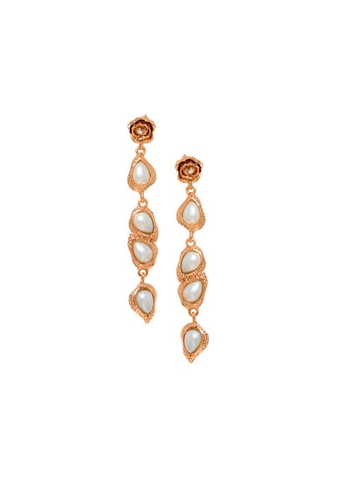 Gold Floral Pearl Dangler Earrings 