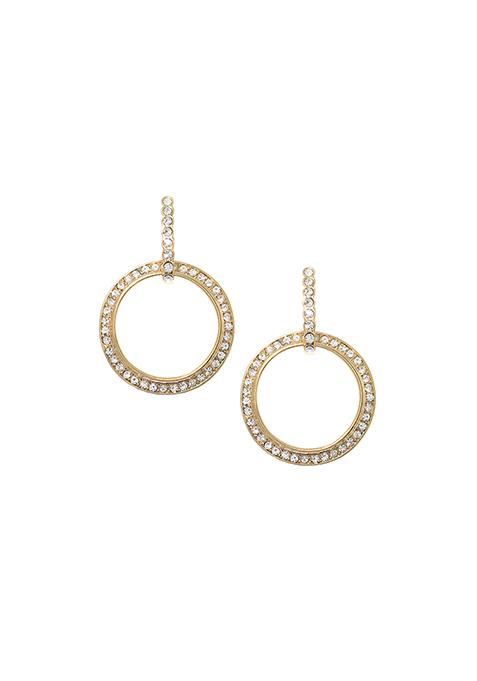 Gold Embellished Hoop Dangler Earrings 