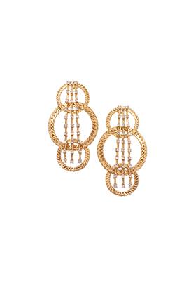 Gold Crystal Circular Link Dangler Earrings 