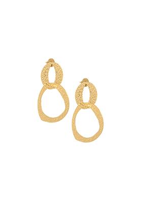 Gold Textured Hoop Link Dangler Earrings 