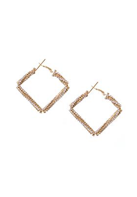 Gold Silver Diamante Square Hoop Earrings 