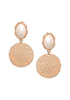 Gold Pearl Textured Statement Dangler Earrings 