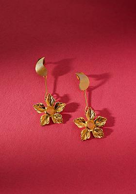 Gold Plated Floral Dangler Earrings