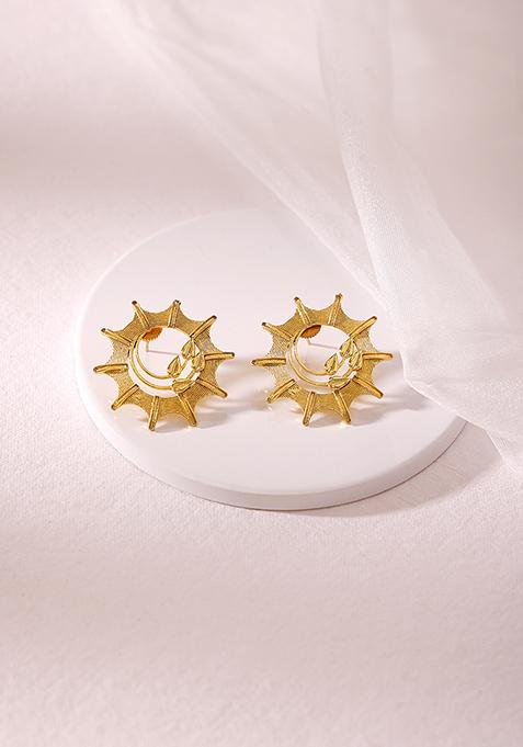Gold Plated Layered Sun Stud Earrings