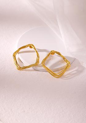 Gold Finish Layered Diamond Shaped Earrings