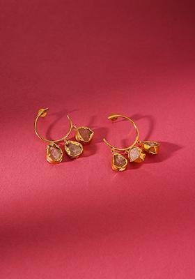 Gold Plated Pink Stone Dangler Earrings