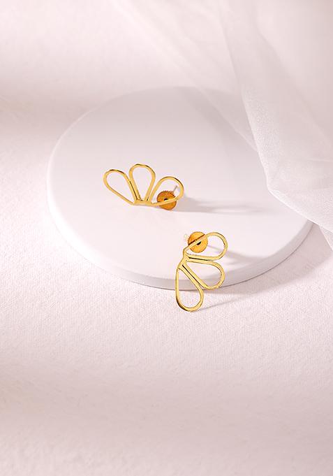 Gold Plated Half Floral Stud Earrings
