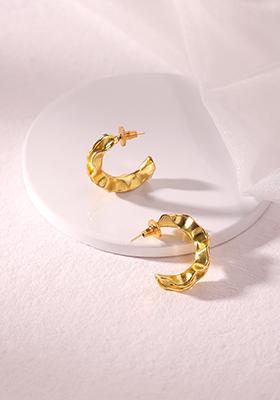 Gold Plated Wave Huggie Hoop Earrings