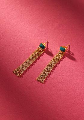 Blue Stone Gold Plated Chain Link Dangler Earrings