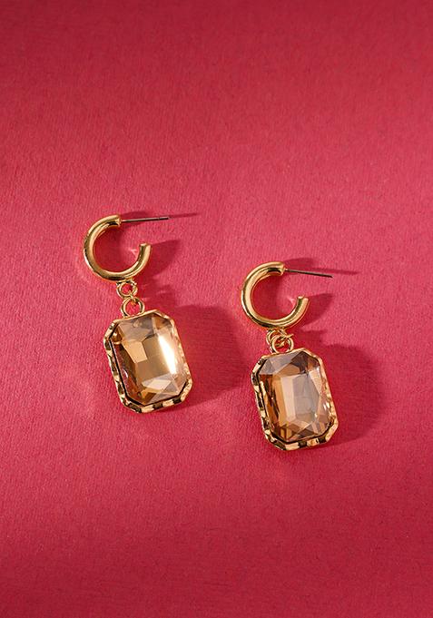Gold Finish Crystal Stone Dangler Earrings