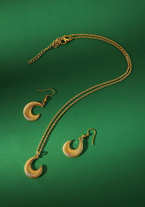 Gold Plated Crescent Necklace And Dangler Earrings Set