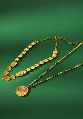 Gold Plated Dual Strand Disc Detail Necklace